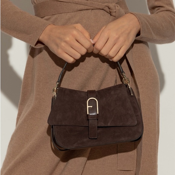 NWT FURLA Made in Italy Flow Tote Bag Crossbody Suede Brown Coach Tory Burch - Picture 1 of 11